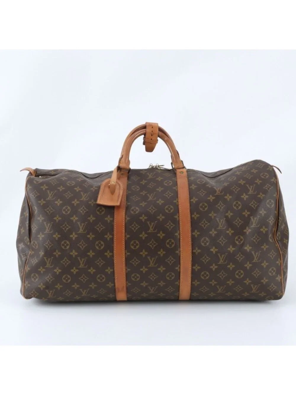 Louis Vuitton Monogram Keepall 60 Leather Boston Bag Tote Carry